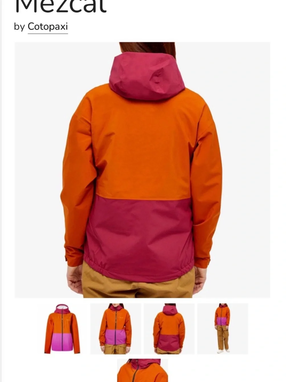 Cotopaxi Colorblock Hooded  Rain Shell Jacket - Rust Orange & Magenta - Picture 3 of 11